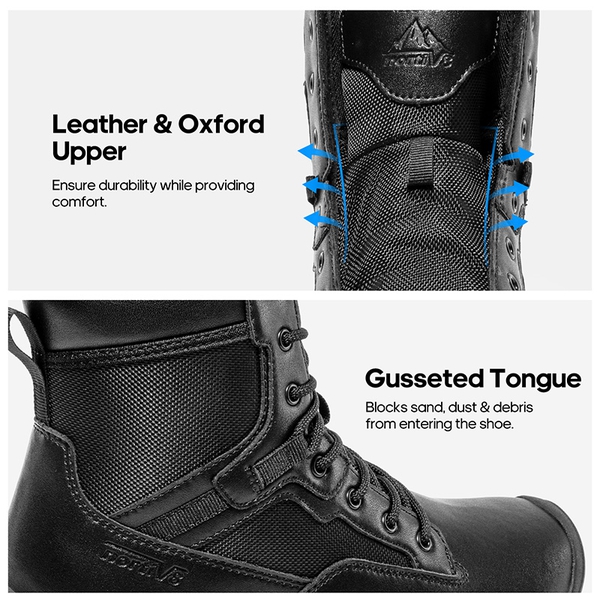 Men's Cap-Toe Waterproof Tactical Work Boots - BLACK - 4